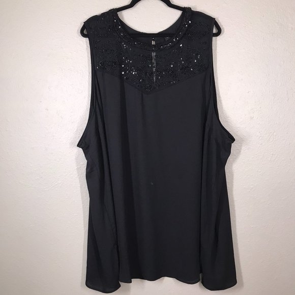 torrid Tops - Torrid Black Beaded Neckline Detail Sheer Tank Top